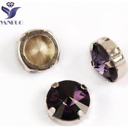 YANRUO 1122 All Sizes Amethyst Rivoli Handicraft Glass Rhinestones Strass Crystal Point Back Sewing Stones For Clothes