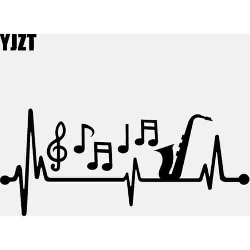 YJZT 15CM*6.5CM Car Sticker Sax Saxophone Musical Notes Heartbeat Vinyl Black/Silver Decal C22-1016