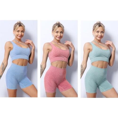 Womens Summer Yoga Set Gym Top Single Room Suspender Bra Vest Running Casual High Waist Stretch Shorts Set Seamless Sportswear