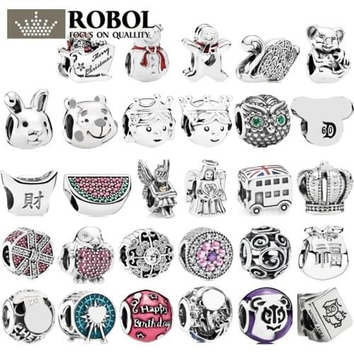 6 2021 New Fashion 925 Sterling Silver Fashion Snowman Owl Car Beads Suitable for Womens Jewelry Free Shipping Wholesale