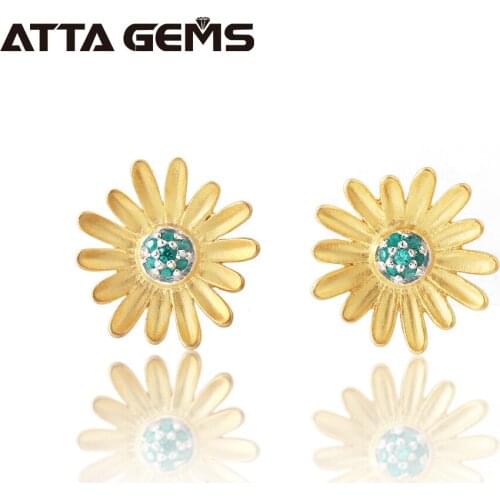 Emerald Created Sterling Silver Earrings Flower Design Gold Plated For Lady Lovely Summer Jewelry S925 Design for Women Gifts