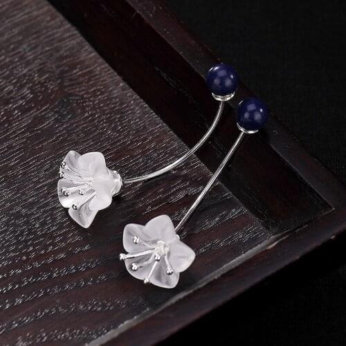 Fashion Crystal Flower&Lapis Gemstones Earrings For Women Elegant Vintage Original Handmade Earrings Women Jewelry 2019