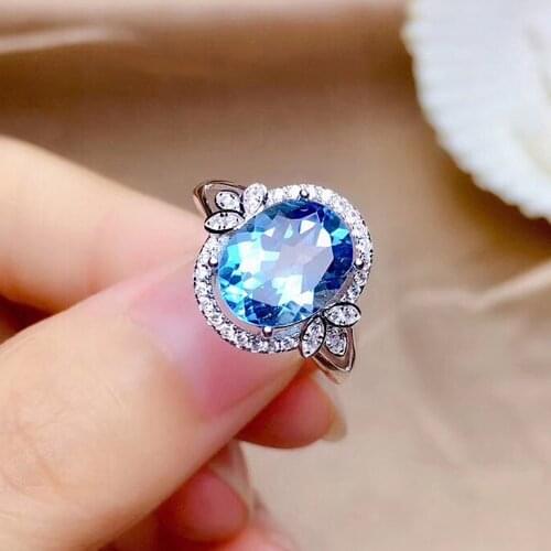 Blue crystal topaz aquamarine gemstones diamonds rings for women white gold silver color wedding engagement band party gifts
