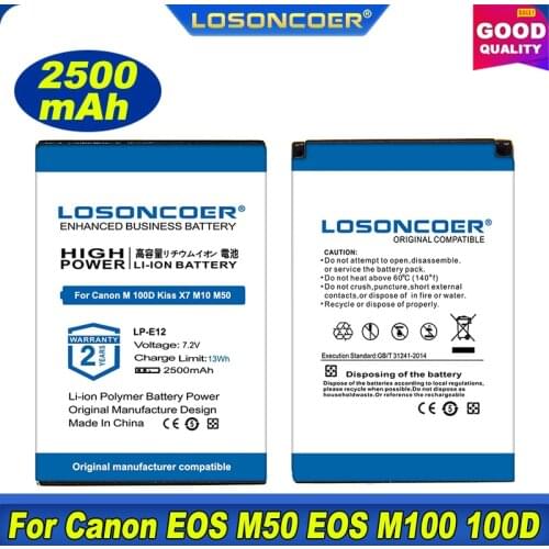 100% Original LOSONCOER Battery 2500mAh LP-E12 For Canon SX70 HS Rebel SL1 EOS-M EOS M2 EOS M10 EOS M50 EOS M100 EOS M200