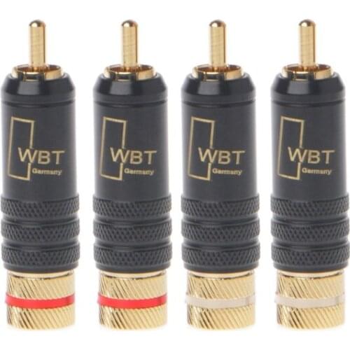 4pcs/Lot New Gold Plated Copper RCA Plug Durable RCA Connector Screws Soldering Locking Audio Video WBT Plug 58mm*13mm