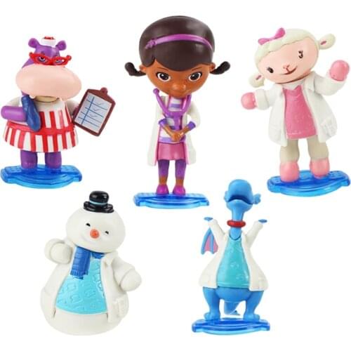 5pcs/lot 7cm Doc Mcstuffins Figures Doctor Lambie Sheep Stuffy Dragon Hallie Hippo Chilly Snowman Model Toys for Playing House