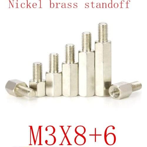 500PCS m3x8+6 Male to Female nickel Brass Standoff Spacer M3 Hexagonal Stud Spacer Pillars