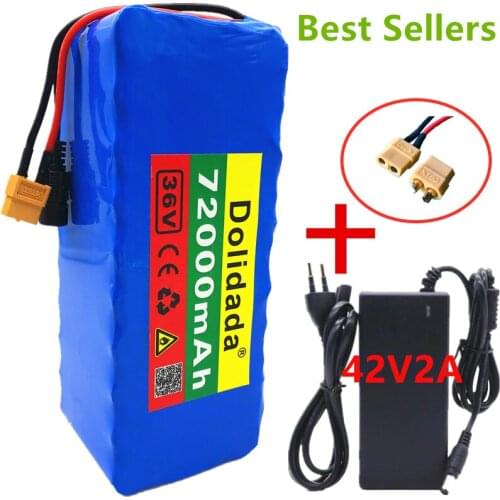 XT60 interface 36V battery 10S4P 72Ah Battery Pack 1000W high power battery 36V72000mAh electric bicycle BMS + 42v charger