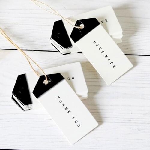 50pcs 6.5*3CM Thank You Handmade Tags Black And White Arrow Shape Label Baking Gift Candy Packaging Decoration Tags Card