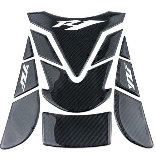 Motorcycle 3D Carbon Fiber Black Fuel Tank Cover Traction Pad Protector Gas Cover Sticker Decals For Yamaha YZF R1 YZF R1000