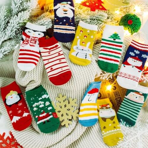 OMEA Socks for Kids Christmas Pattern Cotton Socks Unisex Baby Winter Warm Socks Boy Gift Children X'mas Socks Girl Lovely Sox