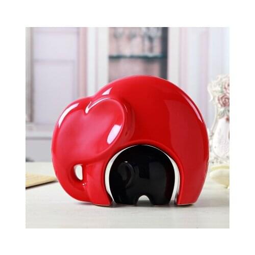 Exquisite Interesting Chinese Modern Porcelain Black Red Cute Elephant Mothers Day Decoration Statues - Mother Protect the Kid
