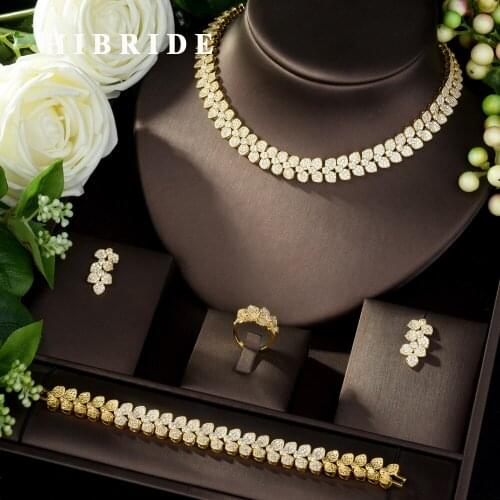 HIBRIDE New Beauty Flower Design Gold Color Bridal Jewelry Sets for Women Necklace Pendant Accessories Party Gifts Bijoux N-980