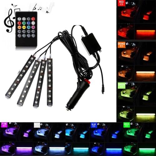 Car Interior Atmosphere LED RGB Strip Light Dash Floor Foot RGB LED Strip Decorative Light Music sound Control Multiple lighting