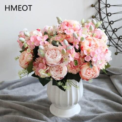 Artificial Rose Peony Hydrangea Bouquet Fake Flower Wedding Flower Arrangement Accessories Home Decor Ornaments Photo Props Gift