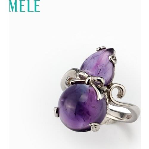 MELE Natural amethyst silver ring, 22mm*12mm, South Africa amethyst , deep color with inclusion inside, fine jewlery for women