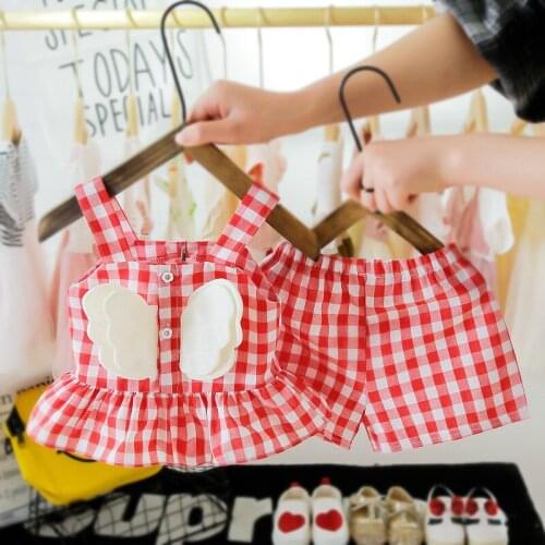Cute Angel Wings Baby Girls Clothing Sets Summer Sleeveless Plaid Vest Tops+Shorts Infant Toddler Kids Outfits Childrens Suits