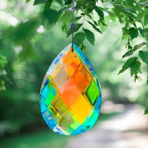 88MM Teardrop Grid Fire Polished AB Color Crystal Chandelier Prism Suncatcher DIY Outdor Garden Car Pendant Aesthetic Home Decor