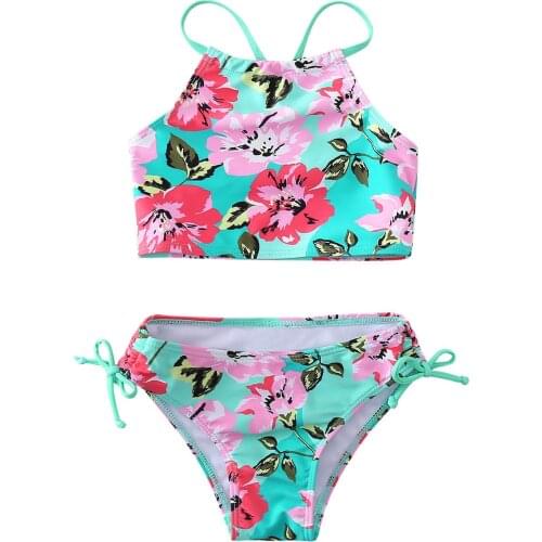 2021 New Arrival 5-12 Years Swimsuit For Girls Childrens Swimwear Two Piece flowers print fashional Quick Dry Girls' Swimwear