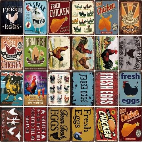 [ Mike86 ] Fried Chicken Farm Fresh Eggs Metal Sign Tin Poster Home Decor Bar Wall Art Painting 20*30 CM Size DD-14