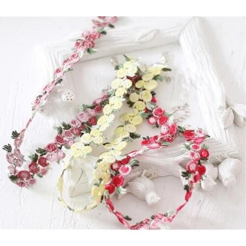 Sweet Embroidery Colorful Flower Choker Necklace Simple Farmhouse style Romantic Rose Clavicle Necklace B1197