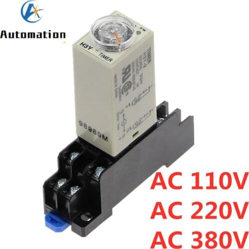 Power-on Delay Rotary Knob DPDT 5S/10S/30S/60S/3M/5M/10M/30M Timer Timing Time Relay AC 110V 220V 380V H3Y-2 With Base Socket