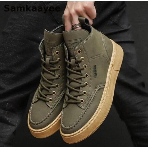 Size 39-44 Men Boots Spring Autumn Martin Botas Male Ankle Leather Shoes Hombre Motorcycle Booties Lace-Up Solid Zapatillas Y42