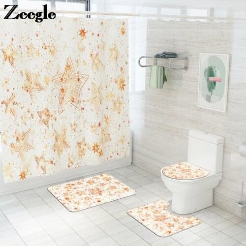 Modern Style Bath Mat and Shower Curtain Set Microfiber Bathroom Floor Mat Non-slip Toilet Seat Cover Mat Bathroom Mats and Rugs