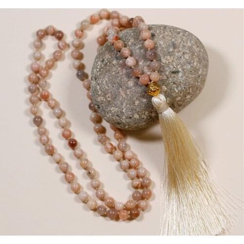 New 108 Beads Mala Sun Stones lotus flower Tassel Necklace Bead Knotted Meditation Yoga Necklace Handmade Jewelry Dropshipping
