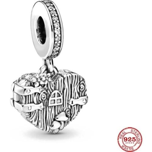 New Original Silver Color Heart Dangle Bead Charm Fit European Pandora Charms Bracelet Bangles Diy Jewelry P044