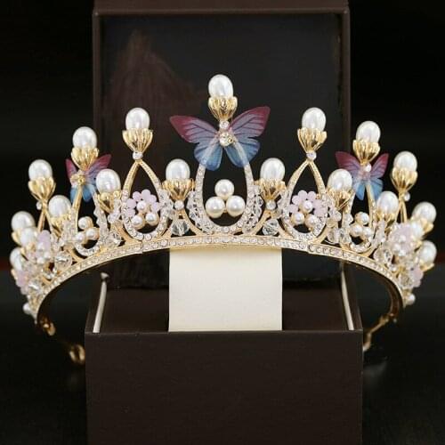 New Korean Bride Alloy Pearl Crown Hair Dress Wedding Festival Birthday Headdress hairband tiaras and crowns