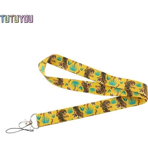 PC3096 Tiger Abstract Yellow Neck Strap Lanyards ID Badge Card Holder Keychain Phone Gym Strap Webbing Necklace Gift
