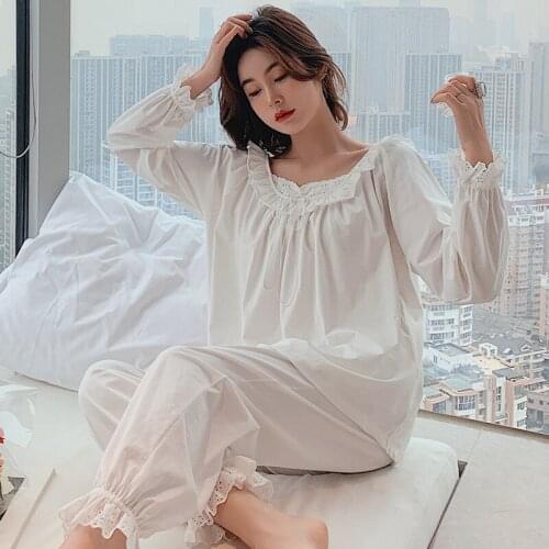 Plus size pajamas retro palace style female nightgown 2PCS lace princess modal nightwear suit casual home clothes soft pyjamas