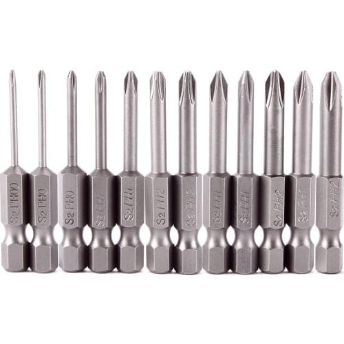 Practical 12 Pcs/Set 50mm 1/4 Inch Hex Shank Magnetic Phillips Cross Screwdriver Bits Tool S2 Alloy Steel Screwdriver Set #95253