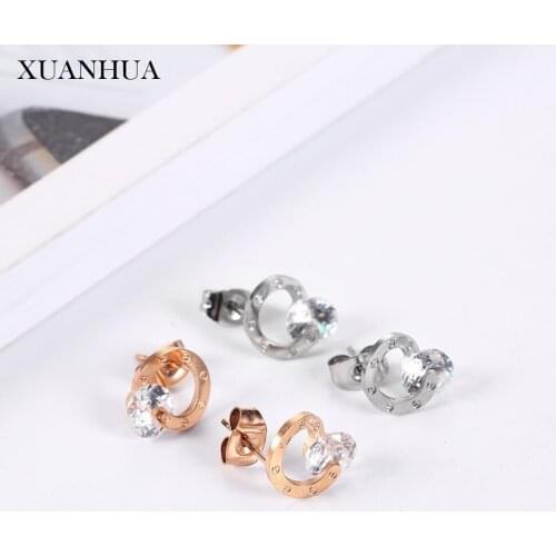 XUANHUA Stainless Steel Jewelry Woman Vogue 2019 Rose Gold Stud Earrings Bohemian Charm Fine Jewelry Accessories Gifts For Women