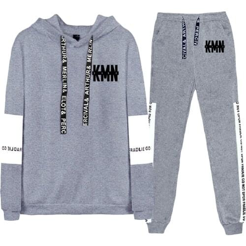 WAWNI KMN Gang Hoodie Sweatshirt Two Piece Set Cotton Popular Casual Pullover Pants Oversized Clothes 2021 Print Sets New