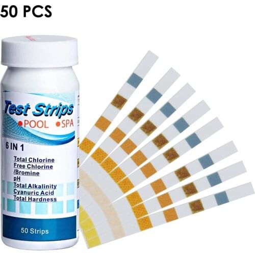 50Pcs 6-In-1 Water Quality Test Strip Swimming Pool SPA Test Strip Chlorine Alkalinity Hardness PH Test Paper