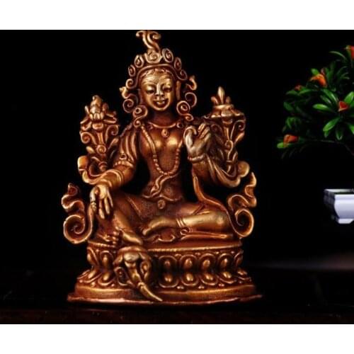 Tibet Tibetan Buddhism Handmade Old Budda Statue Copper Gilt Green Tara 2" Statues for Decoration Collection Ornaments