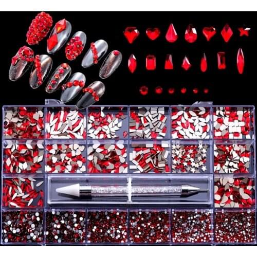 21 Grids Nail Art Jewelry Irregular Beads Crystal Decoration Flatback Glass 3D Rhinestones DIY Nail Set Accessories