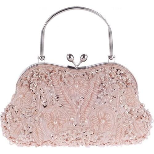 Folk Embroidery Handmade Beads Handbag Elegant Women Evening Party Packing Totes Bags Chain Sling Hasp Vintage Shoulder Bag Tote