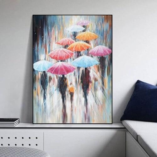 Woman With Umbrella On Rainy Day Canvas Print Paintings Abstract Wall Art Decorative Picture For Living Room Decor Cuadros
