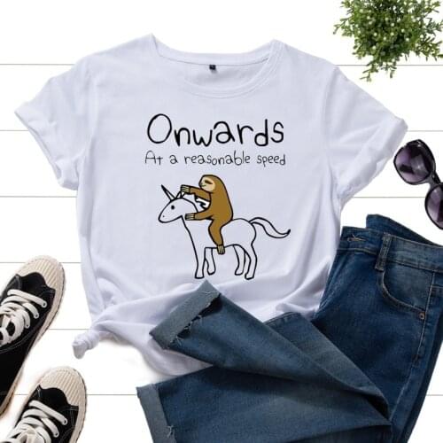 Summer Women Short Sleeve T-shirt Letter Sloth Unicorn Print Female Casual Fashion Clothes Ladies Regular Daily O-Neck Tees Tops