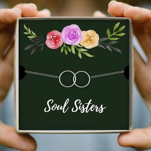 Bracelet for Women Double Circles Interlock Chain Bracelet Small Round Circle Infinity Bracelets & Bangles Jewelry for Sister