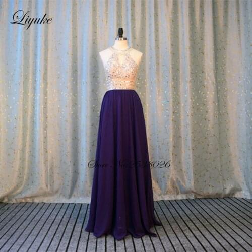 Liyuke Amazing Halter Neckline A-Line Evening Dress Bust Beading Sleeveless Floor-Length Elegant Long Formal Dress Party Dress