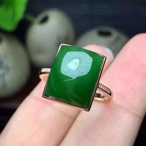 Natural green jasper gem Ring S925 Silver Natural Gemstone Luxury big Elegant squa Ring Fashion Womens party Rings Jewelry