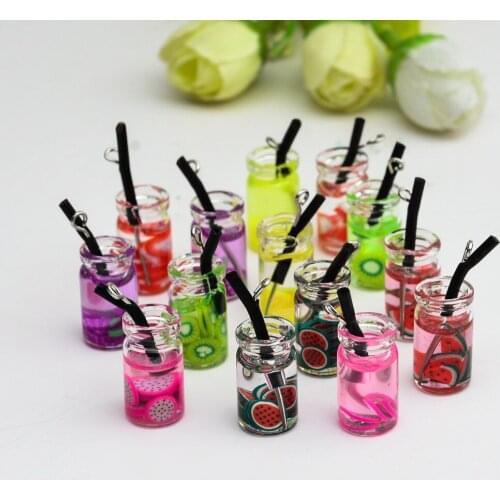 10Pcs Fruit Watermelon Bottle Resin Charms Pendant Craft DIY Findings Creative Keychain Earrings Pendants For DIY Jewelry Making