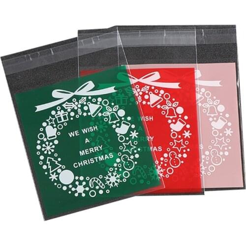 100pcs/pack High Quality Christmas Santa Plastic Gift Bags Christmas Cookies /Candy Packaging New Year Decoration