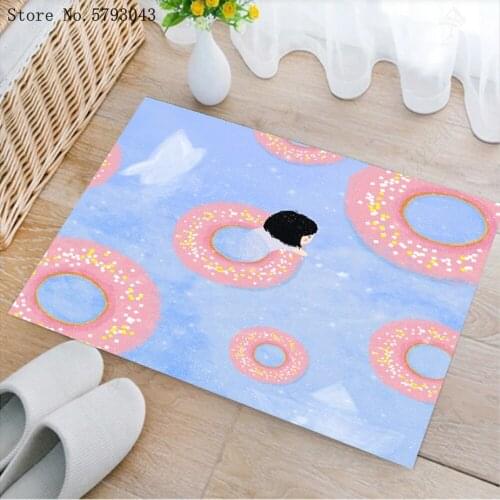 3D Print Donuts Girls Fish Doormat For Living Room Carpet Outdoor Entrance Anti-Slip Mat Home Textile Mat Beautiful Doormat