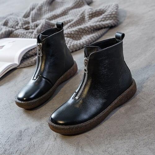 AARDIMI Womens Winter Boots For Women Genuine Leather Ankle Boots Shoes Woman Warm Cotton Zipper Boots Shoes Western Footwear