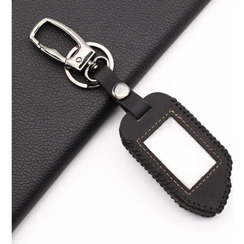 For Sher-khan Mobicar A Mobicar B Two Way Car Alarm System LCD Remote Control Keychain 100% Leather Fob Case Car accessories